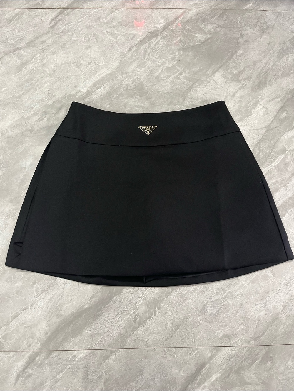 Prada Linea Rossa Black Mini Skirt with Logo Plaque